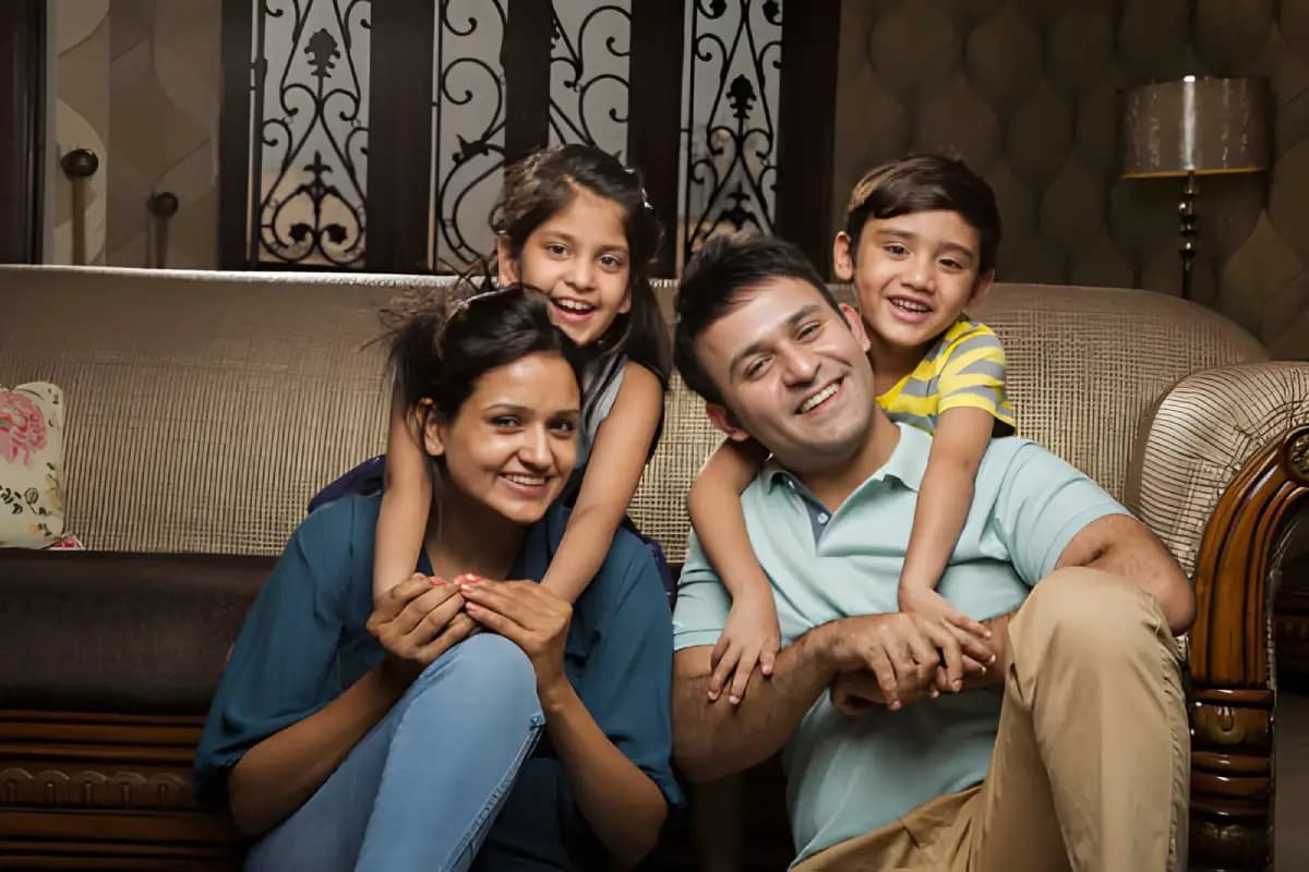 Happy family with insurance